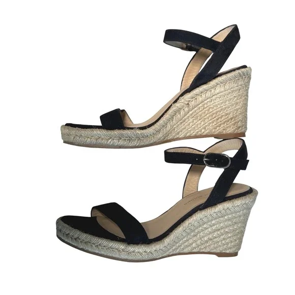 Stuart Weitzman Espadrille Wedge Sandals Black Ankle‎ Strap Shoes - Picture 3 of 6